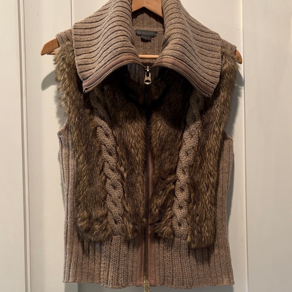 Taupe Cable Knit Furry Sweater Vest